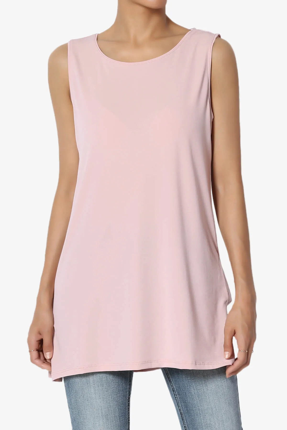 Lilly Sleeveless Side Slit Fluid Knit Tank Top PLUS