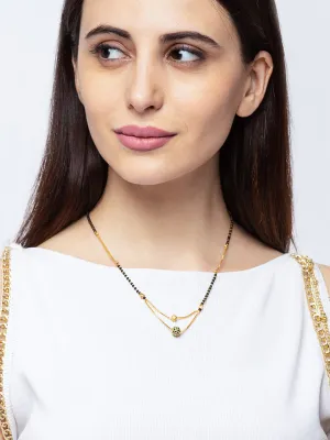 Short Mangalsutra Designs Gold Plated Latest Double Chain Layer Black Stone Pendant Mangalsutra